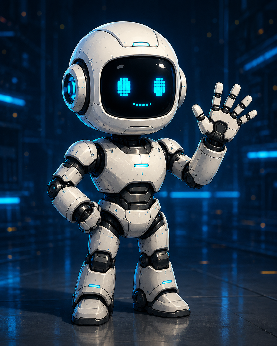 Le Petit Robot, robot compact au visage-écran expressif, incarne l'exécution dans la série Les paradoxes du numérique.
